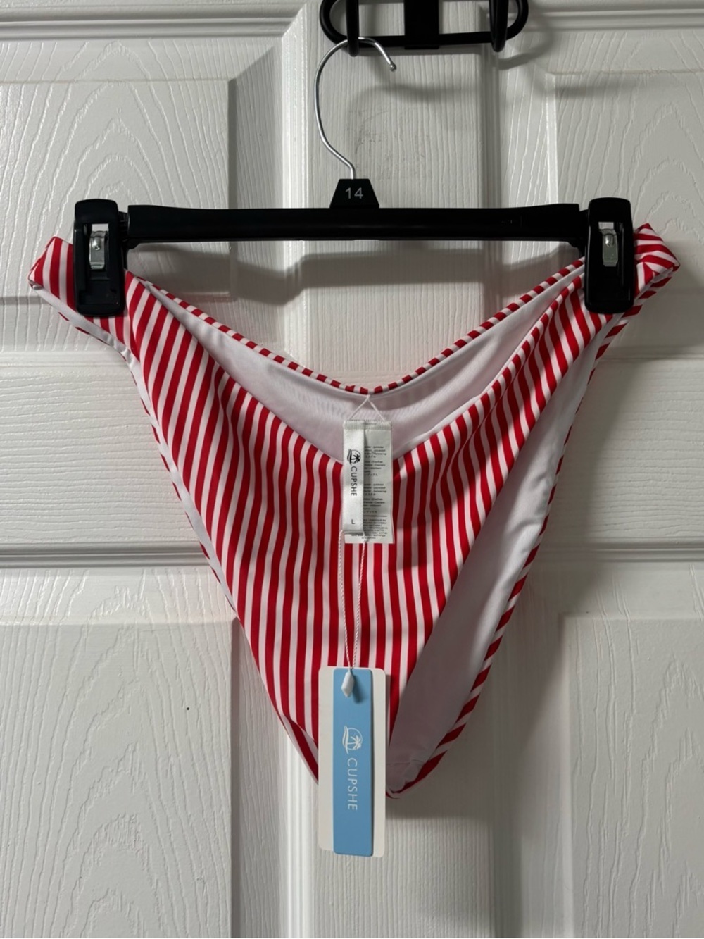 Cupshe High Cut Red & White Stripe Bikini Bottoms Women’s Size Large NEW